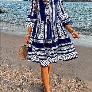 Navy and White Patterned Dress